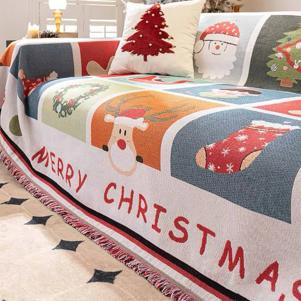 Christmas Sofa Cover with Festive Patchwork Design