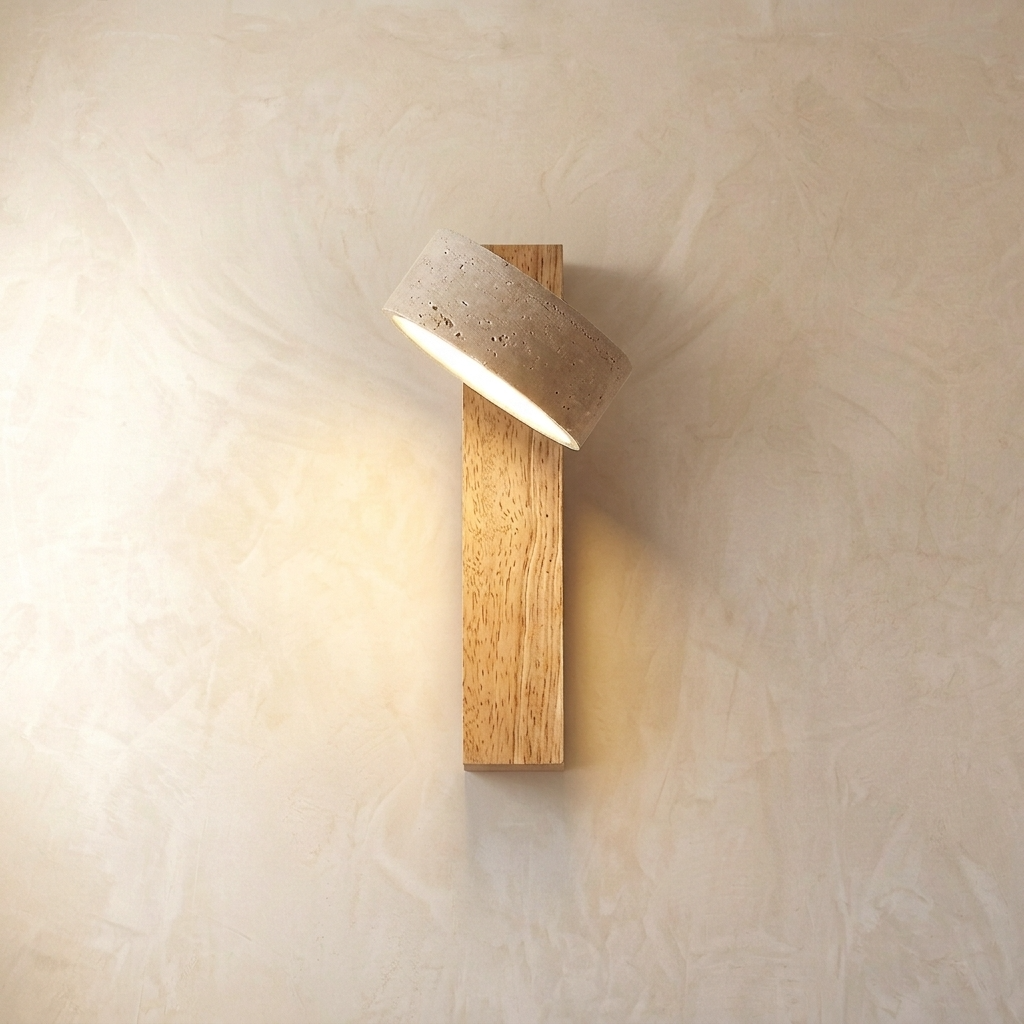 Travertine Wall Light Adjustable Head | Genuine Natural Stone, Pull Chain | 180 Degree Hardwired Bedside Reading Lamp