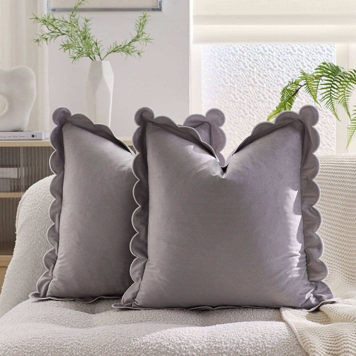 Ruffle Edge Linen Blend Cushion Cover in Coffee Brown
