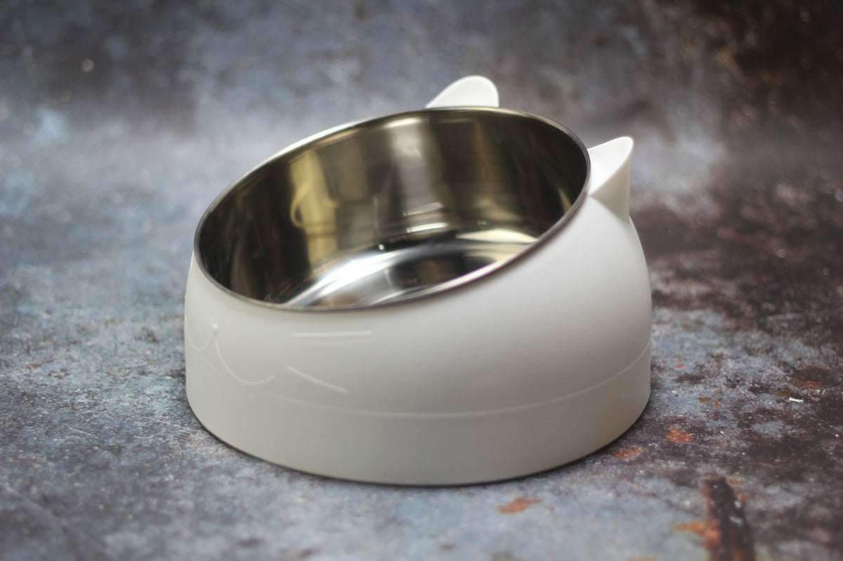 Tilted Cat Feeding Bowl with Stainless Steel Insert
