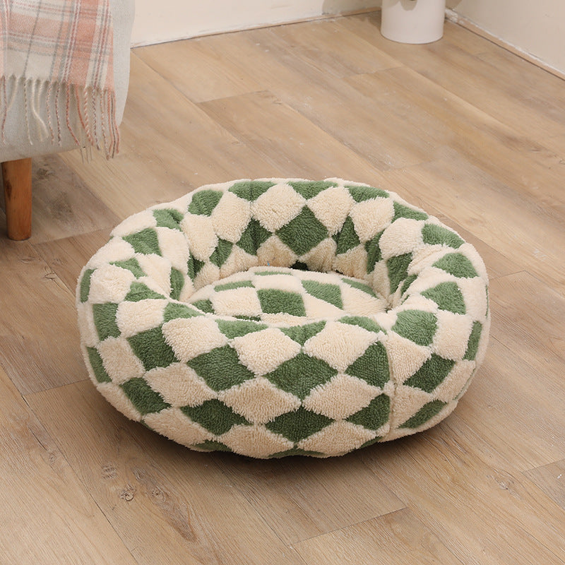 Floral Checkerboard Snuggle Pet Bed