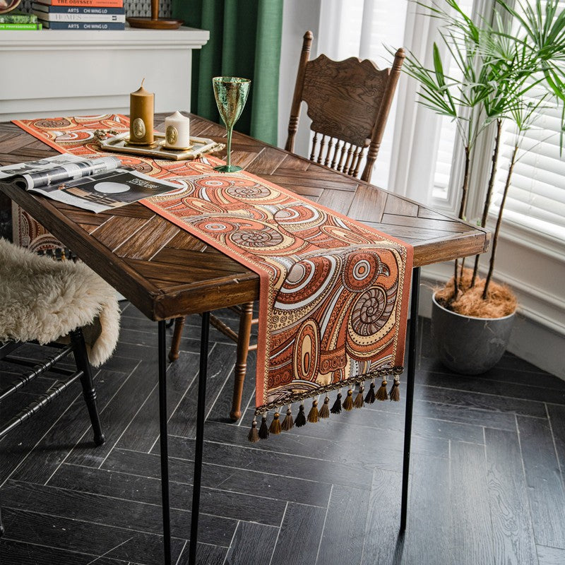 Jacquard Floral Tassel Runner