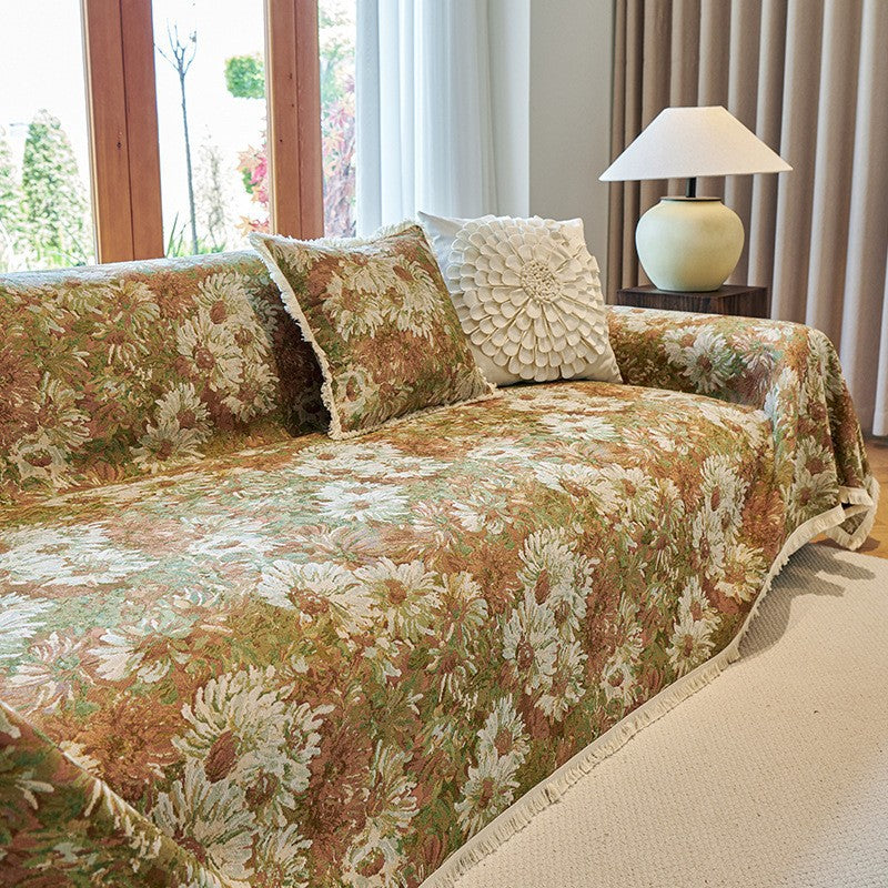 Zahara Geometric Kilim Sofa Cover with Tassel Trim