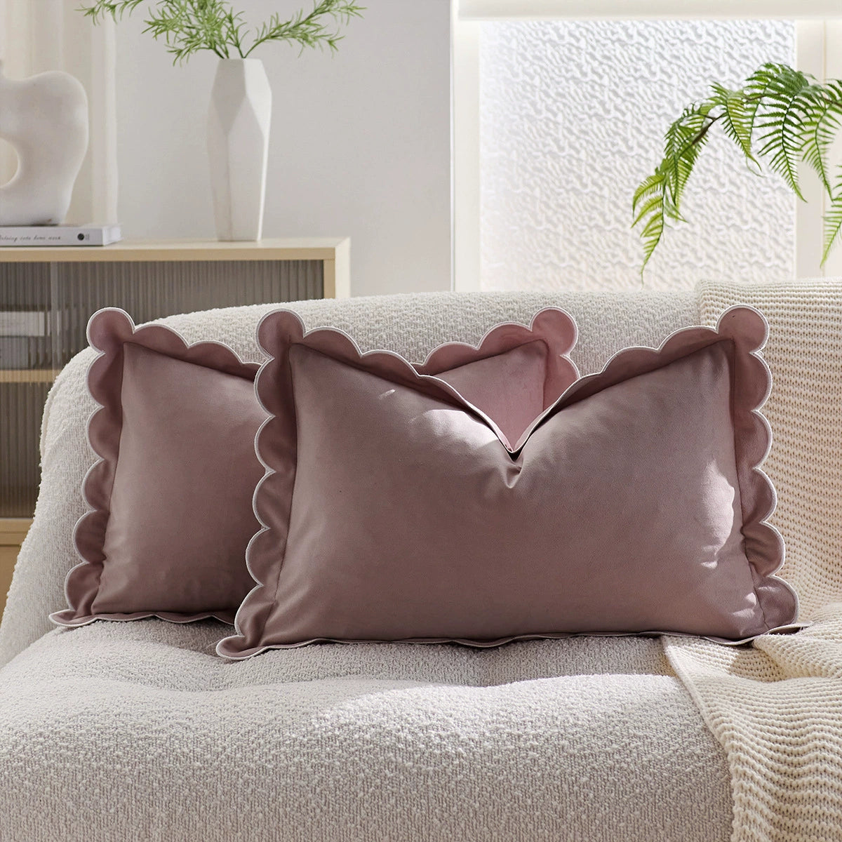 Ruffle Edge Linen Blend Cushion Cover in Coffee Brown