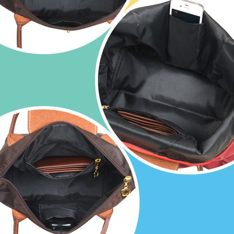 Nylon Tote Bag with Leather Trim