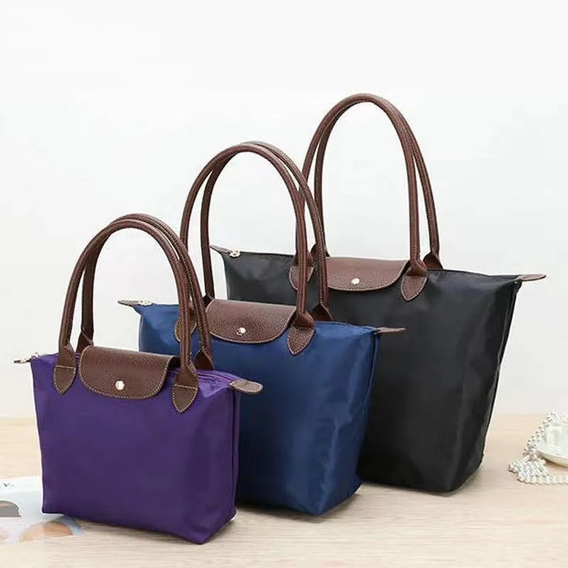 Nylon Tote Bag with Leather Trim