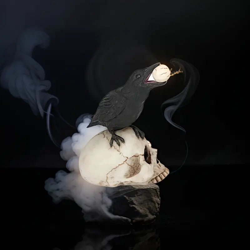 Raven Skull Decor, Gothic Design, Perched Raven, Eyeball Detail
