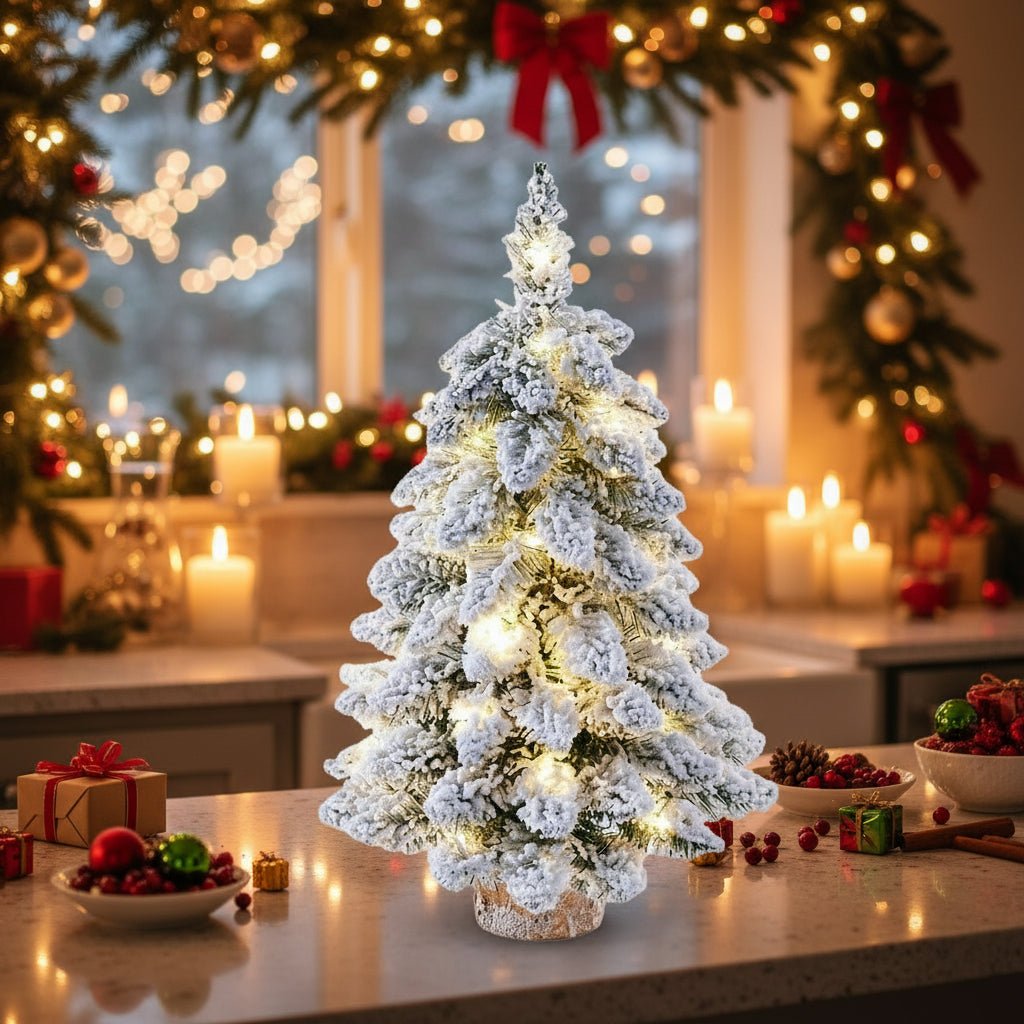 Mini LED Christmas Tree with Frosty Snowy Finish
