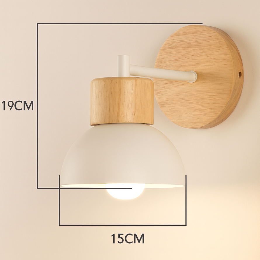 Wood Dome Wall Light 19 cm | Solid Wood, Nordic Design | Hardwired Warm Accent Lamp for Bedroom and Hallway
