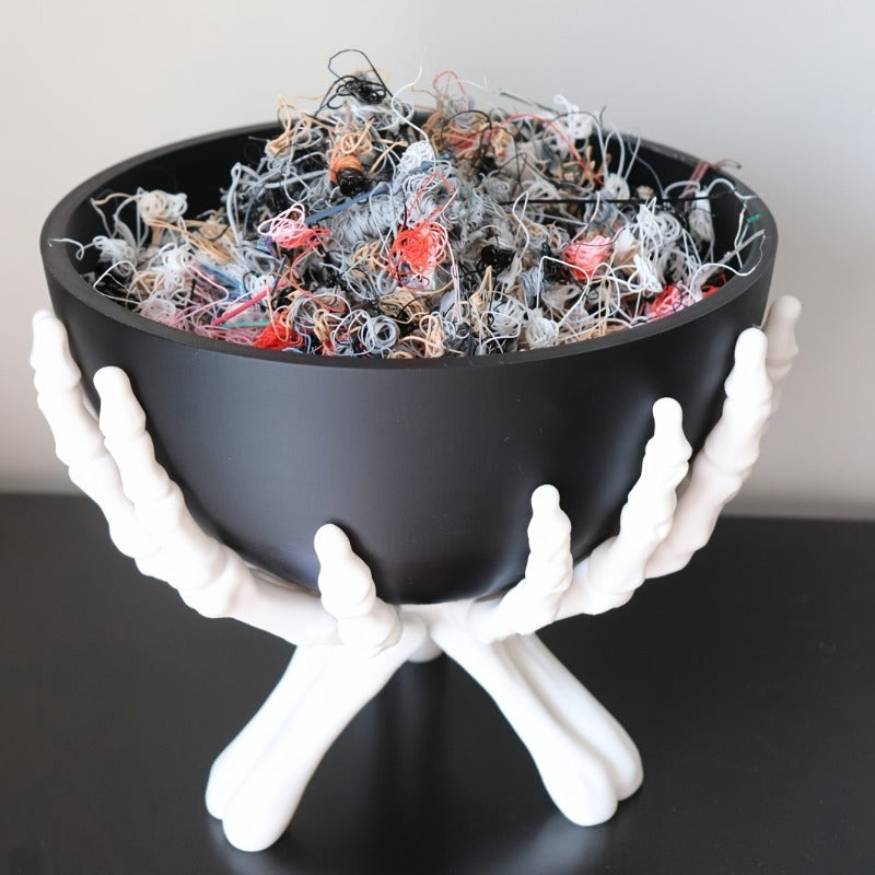 Candy Bowl Plastic Matte Black with White Skeleton Hands Detachable Design