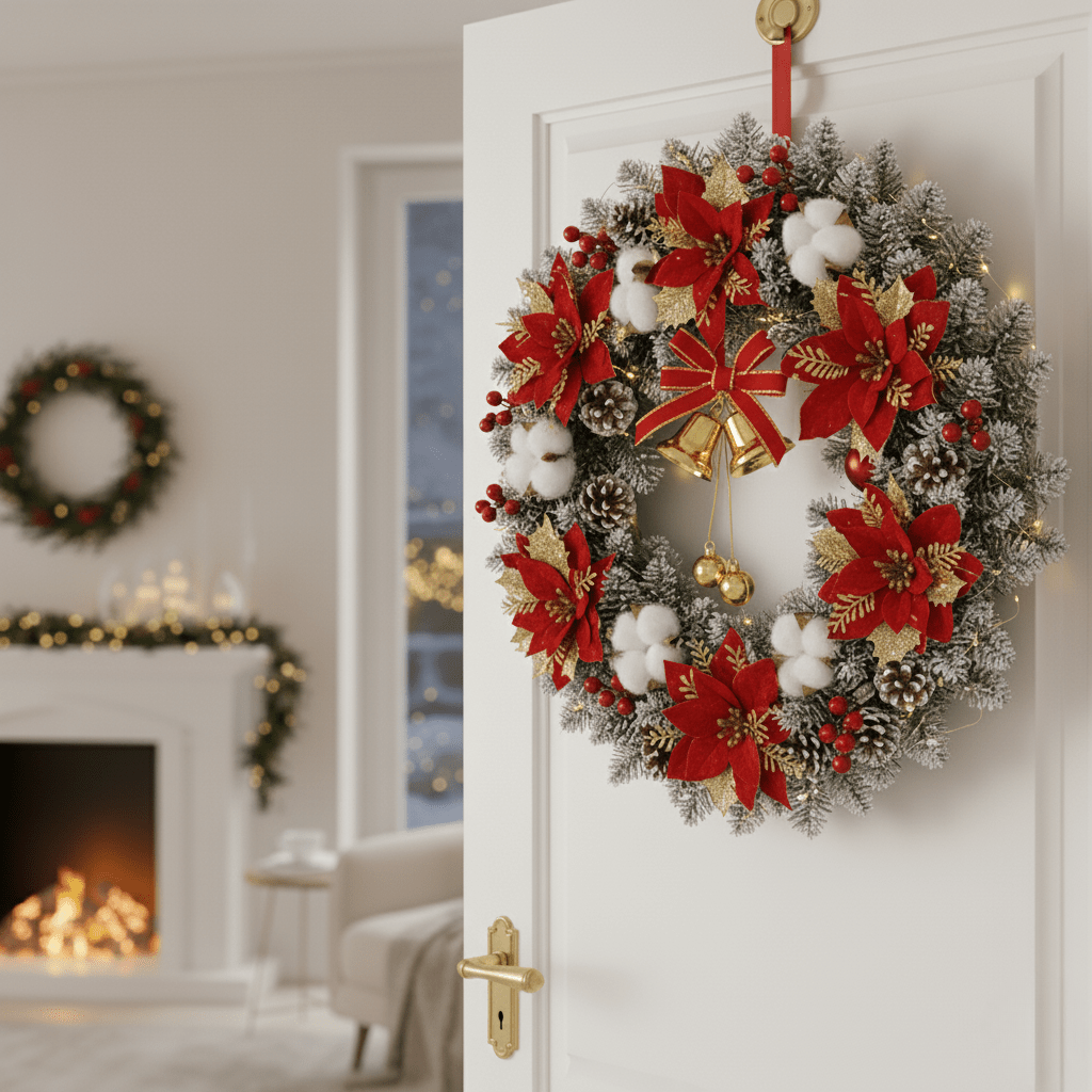LED Christmas Wreath with Bells and Golden Shimmer