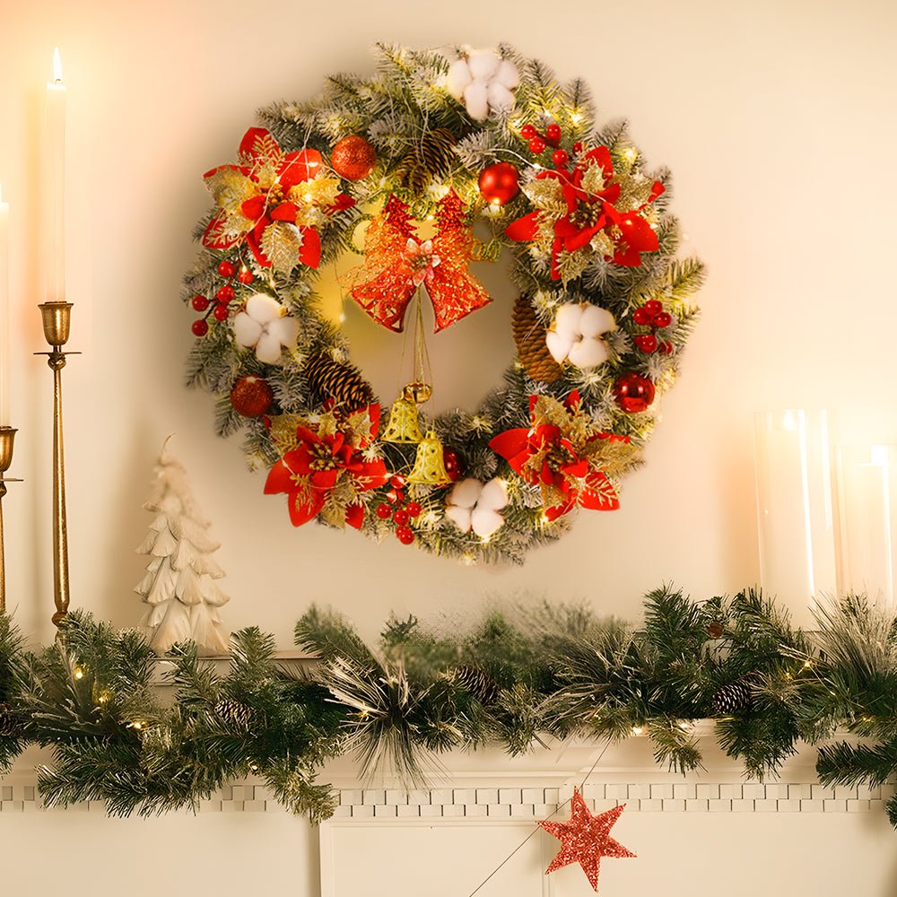 LED Christmas Wreath with Bells and Golden Shimmer
