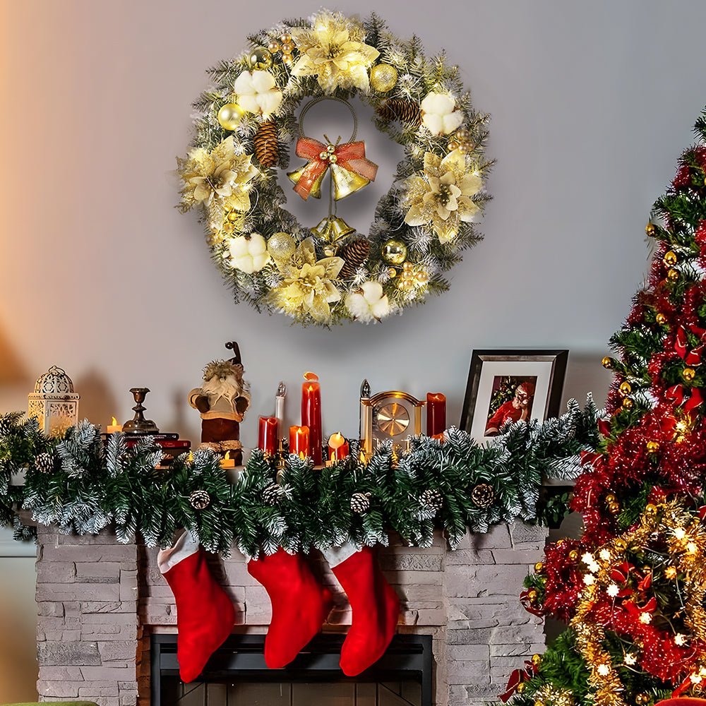 LED Christmas Wreath with Bells and Golden Shimmer
