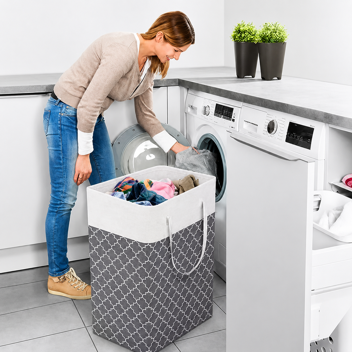 Laundry basket shown open