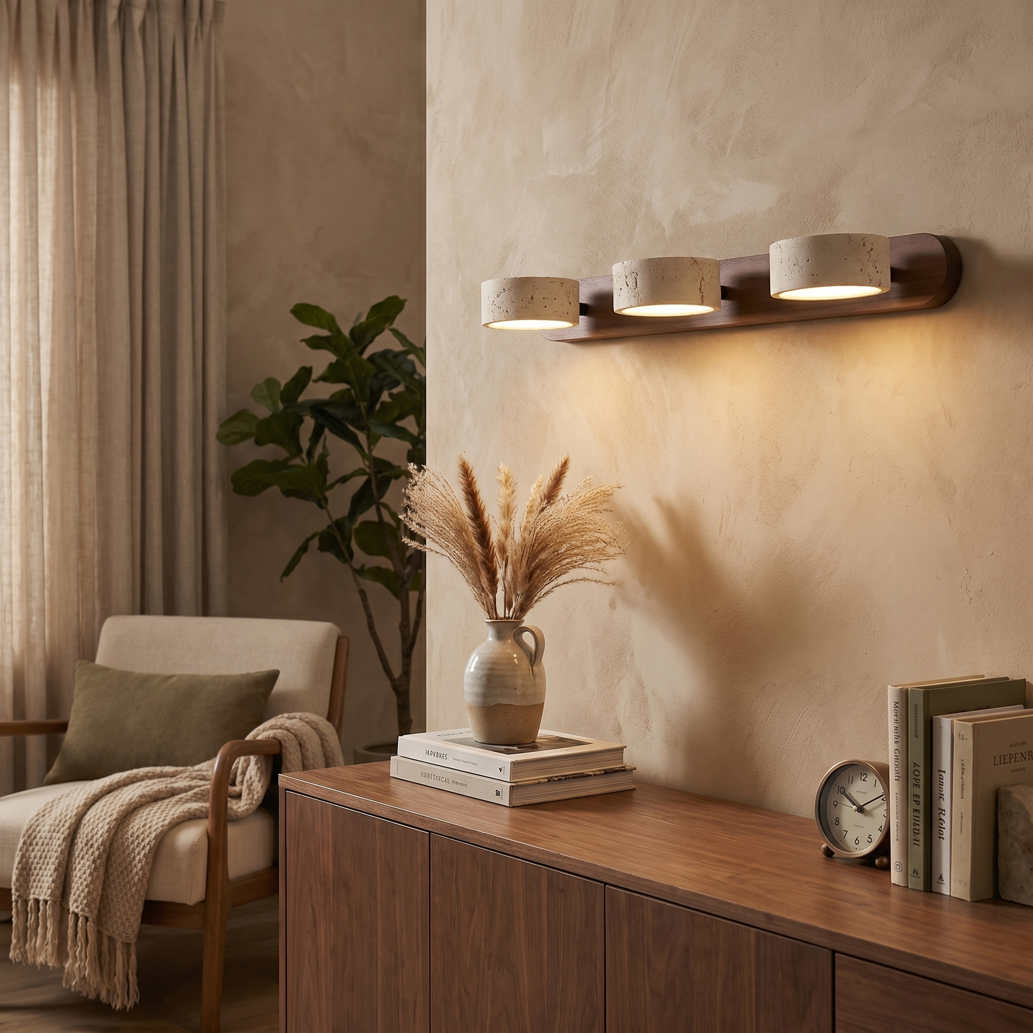 Travertine & Wood Duo Wall Light