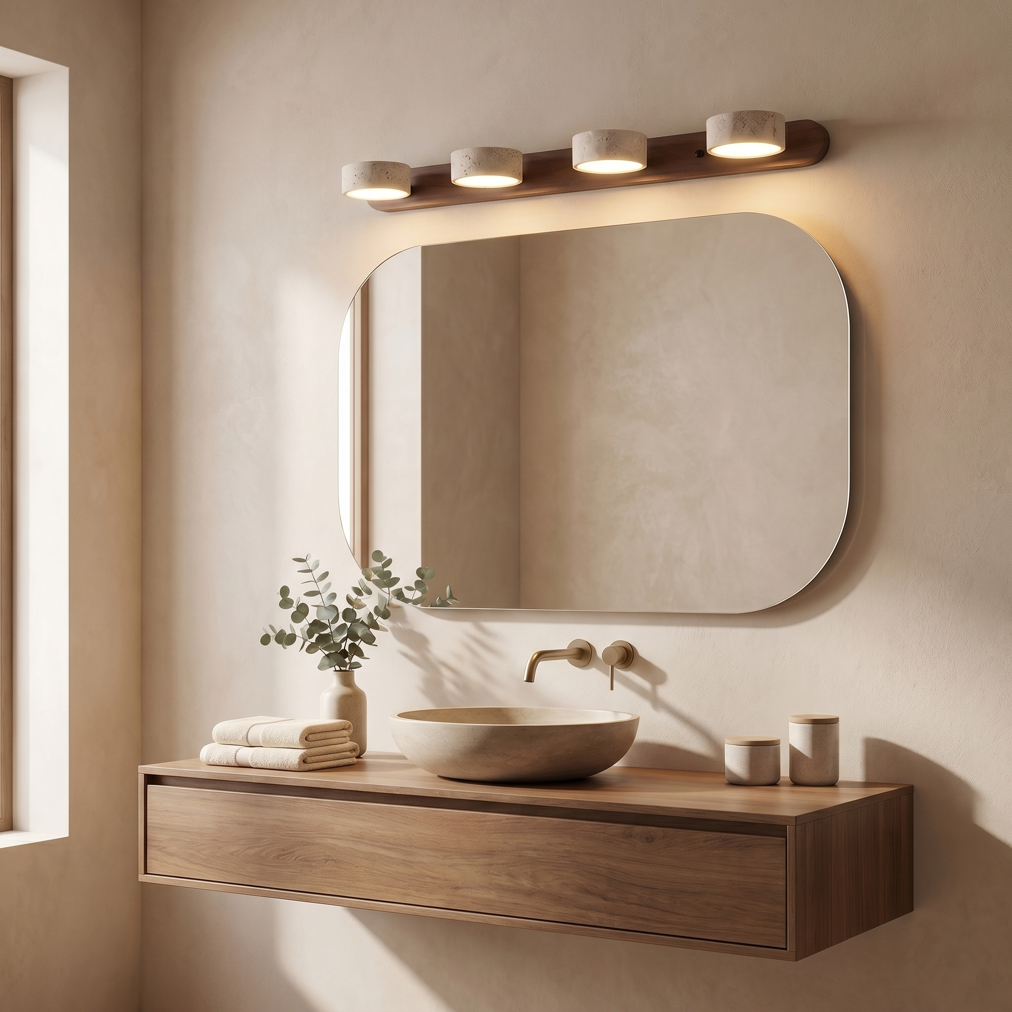 Travertine & Wood Duo Wall Light