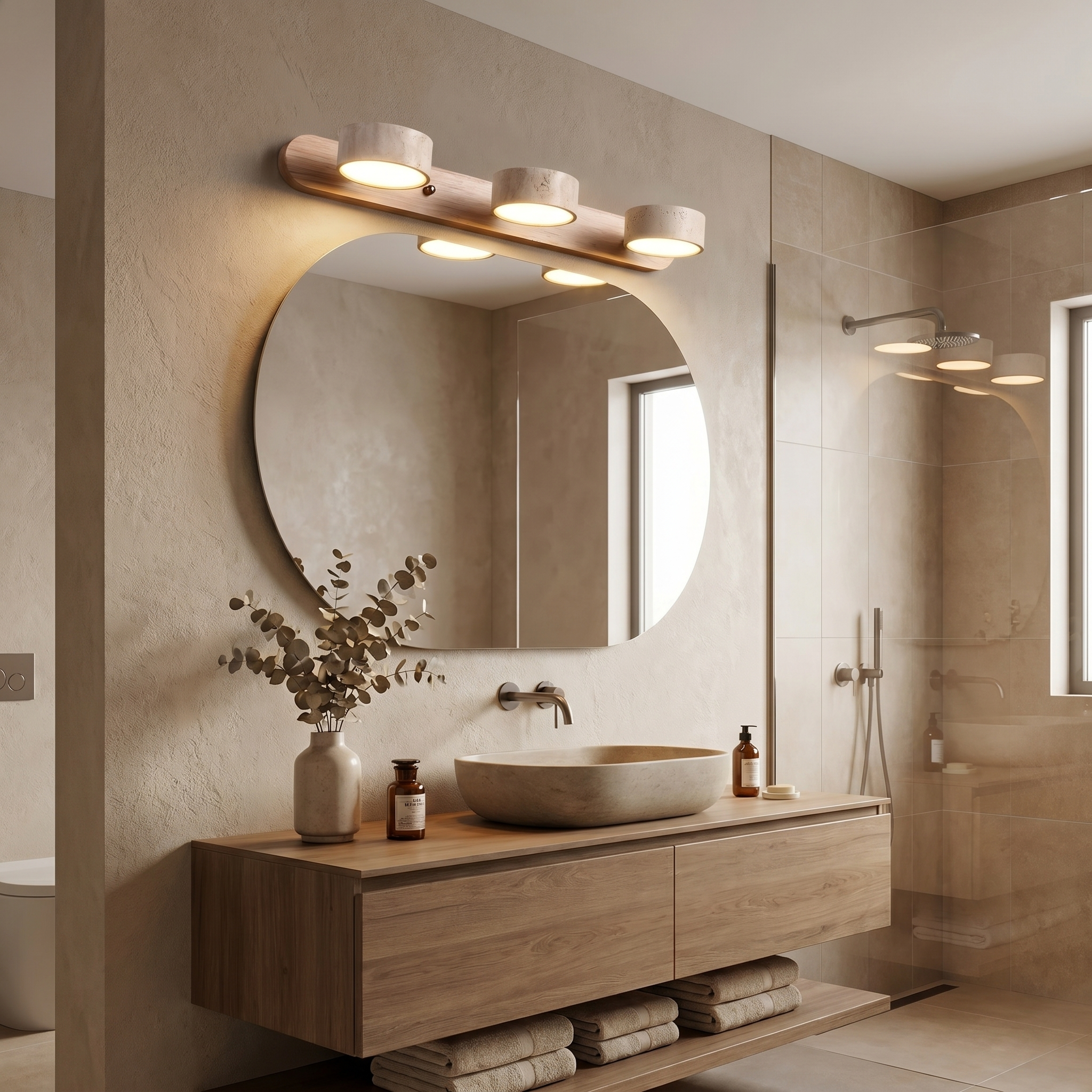 Travertine & Wood Duo Wall Light