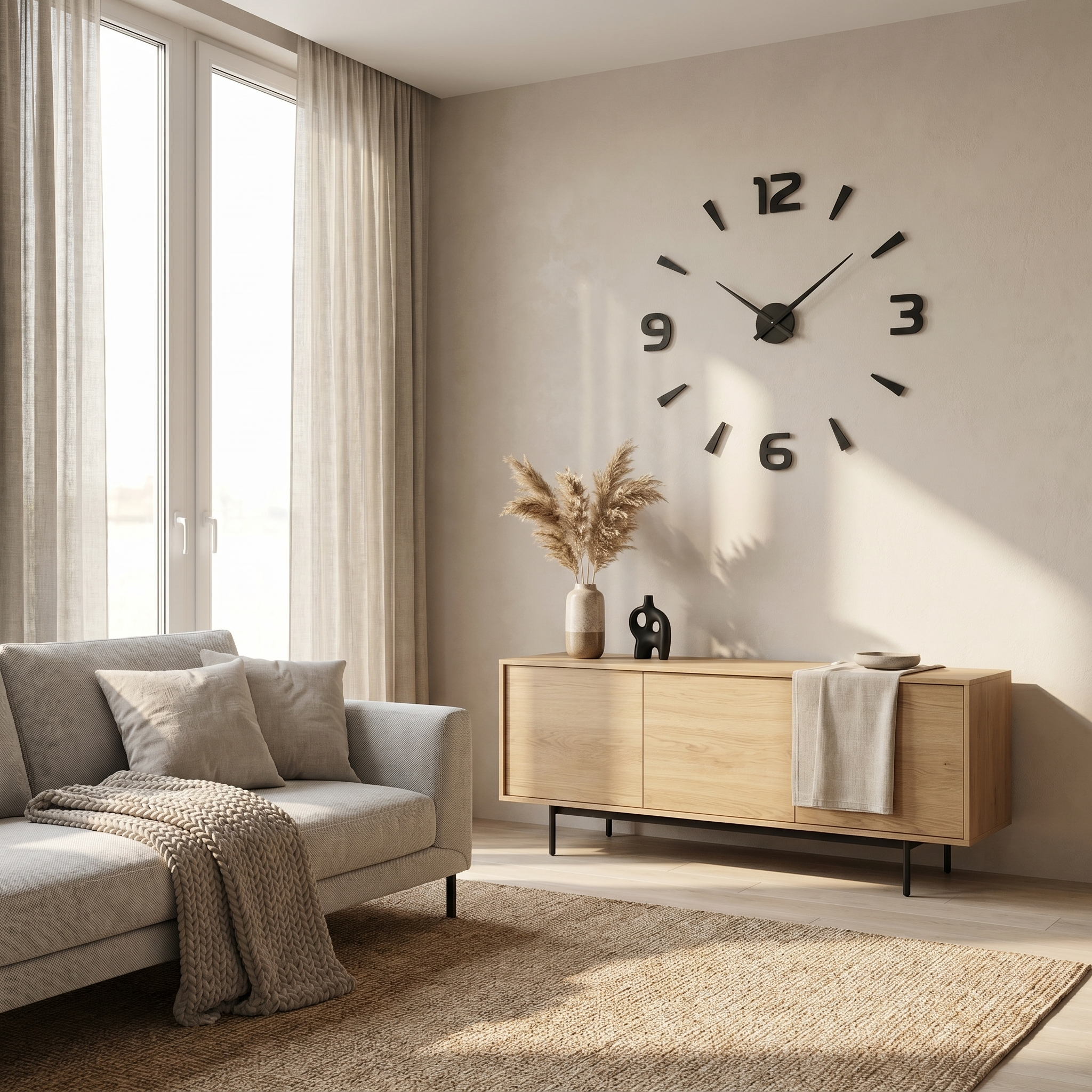 DIY Large Wall Clock Decor with Foam Numbers and Template - 90cm Modern Design