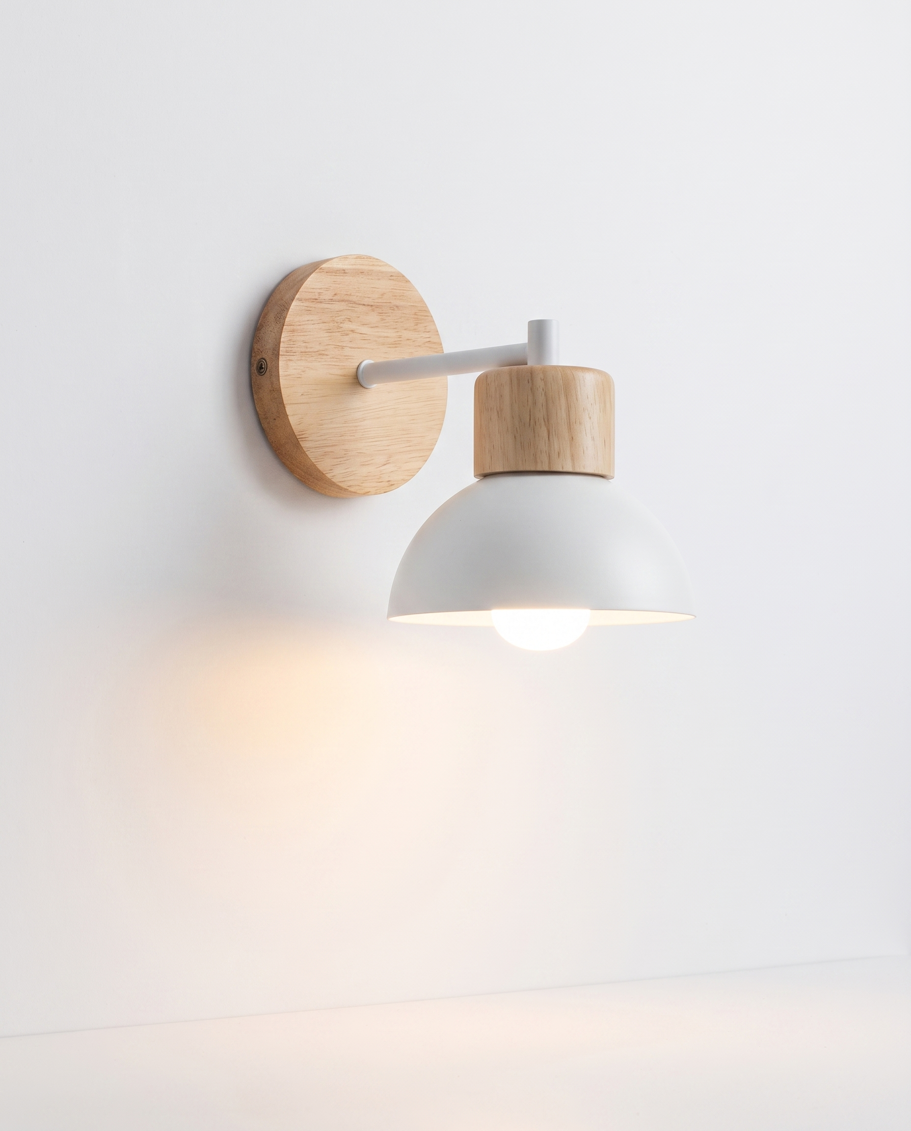 Wood Dome Wall Light 19 cm | Solid Wood, Nordic Design | Hardwired Warm Accent Lamp for Bedroom and Hallway