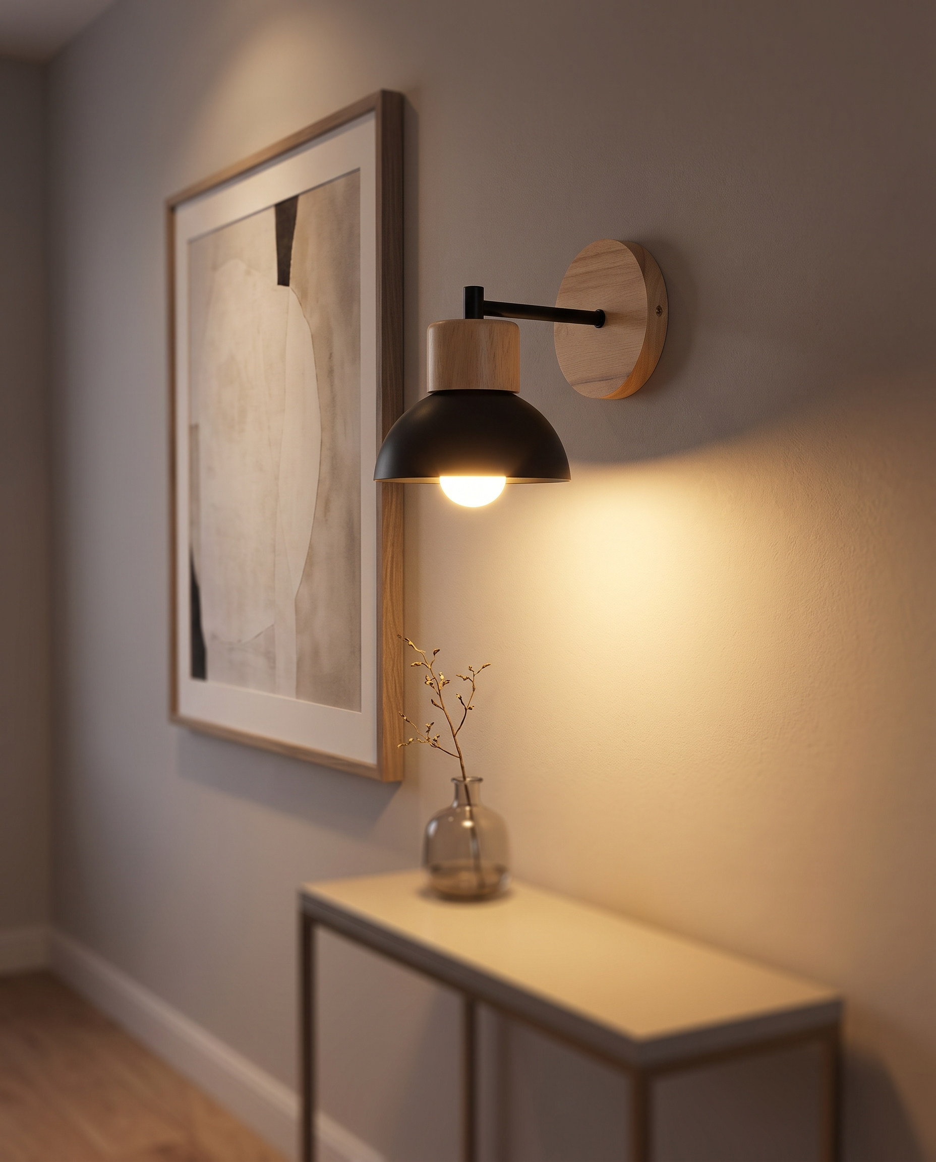 Wood Dome Wall Light 19 cm | Solid Wood, Nordic Design | Hardwired Warm Accent Lamp for Bedroom and Hallway
