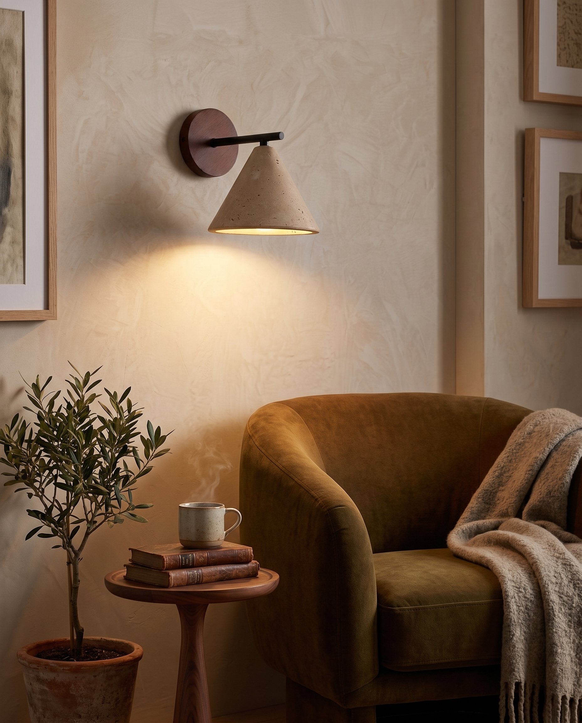 Travertine Cone Wall Light | Genuine Natural Stone, Up Down Glow | E27 Hardwired Sculptural Lamp, Wabi Sabi Design