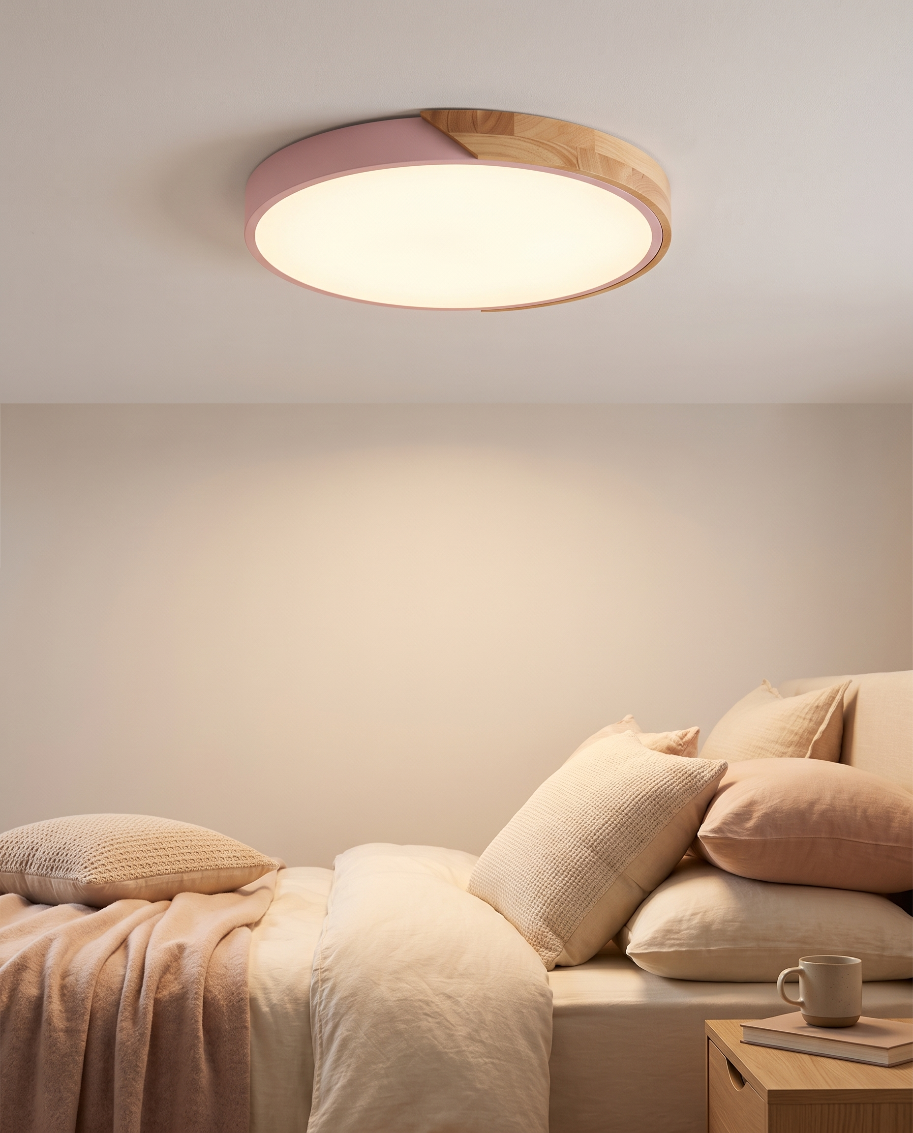Scandinavian Wooden LED Ceiling Light Fixture – Modern Flush Mount Design for Cozy Ambiance
