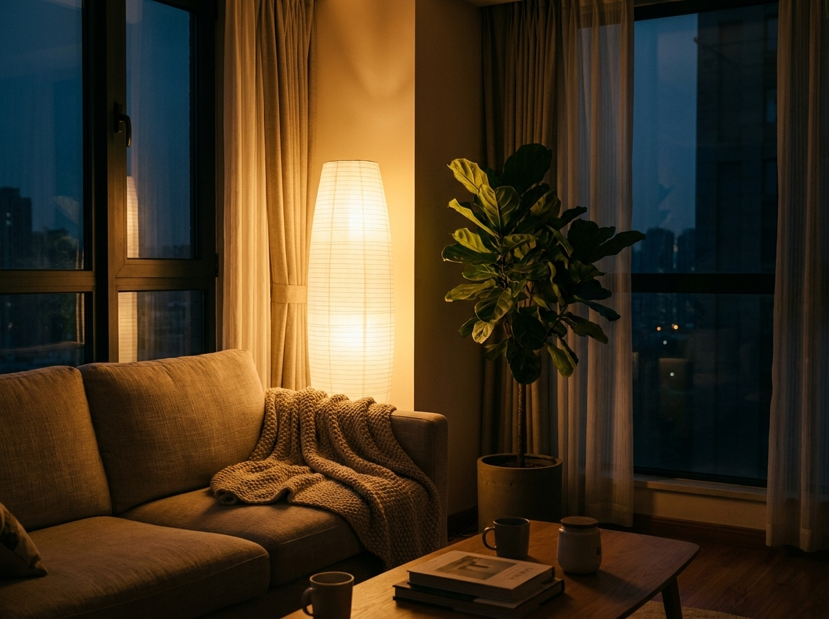 Rice Paper Floor Lamp 137 cm | Cotton Paper Column, 2 Light | Tri Colour Nordic Standing Lamp for Living Room and Bedroom