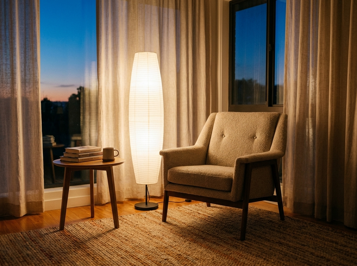 Rice Paper Floor Lamp 137 cm | Cotton Paper Column, 2 Light | Tri Colour Nordic Standing Lamp for Living Room and Bedroom