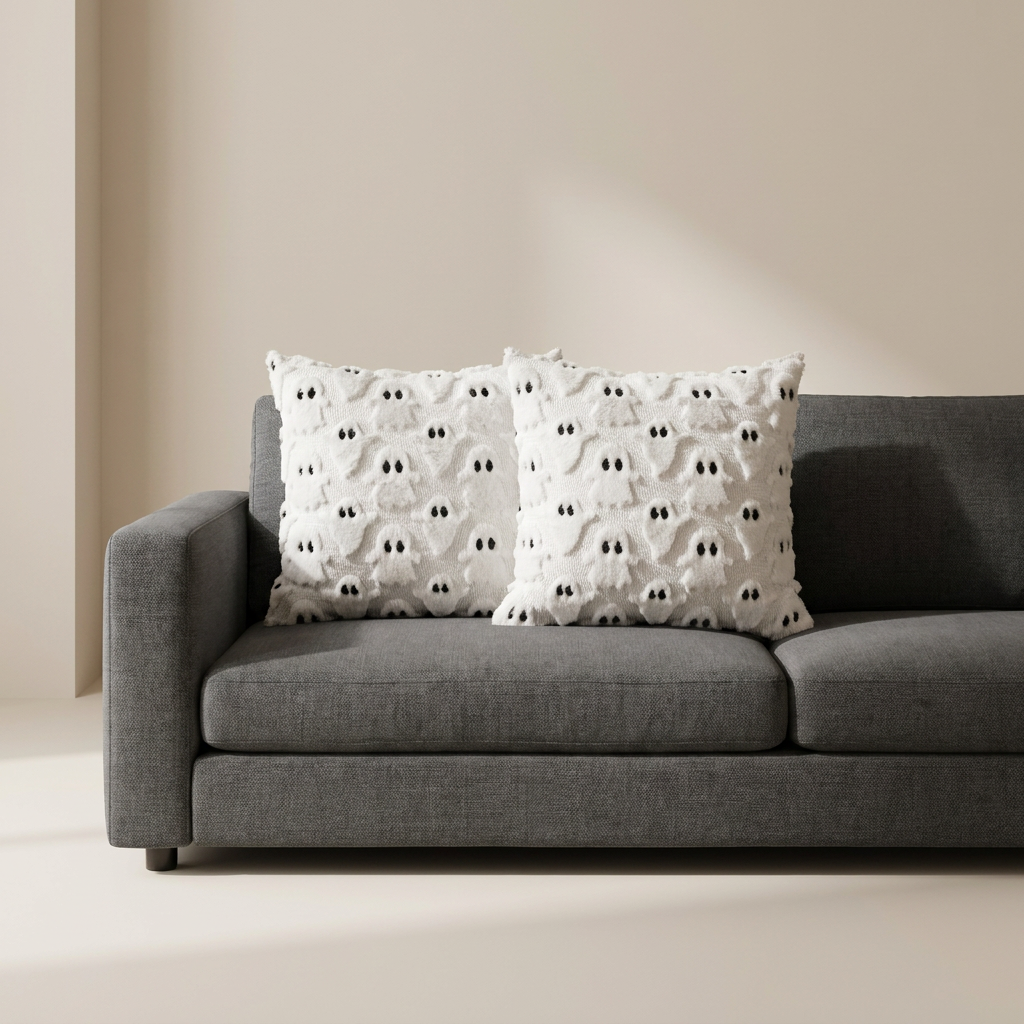 Option 1 Halloween Throw Pillow Covers Set of 2 Ghost Pattern Square Decorative Cushion Covers