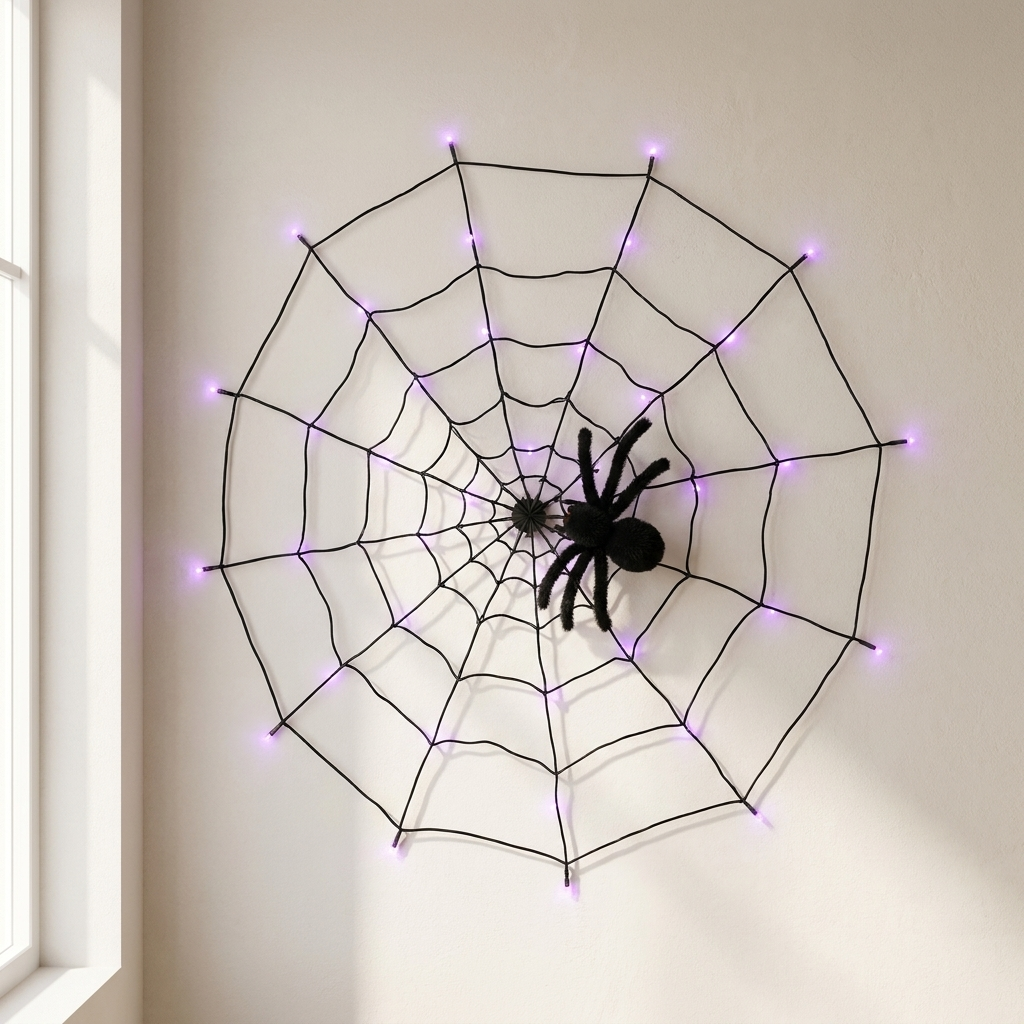 LED Spider Web Decoration 1.2 m Purple Lights with Hanging Spider