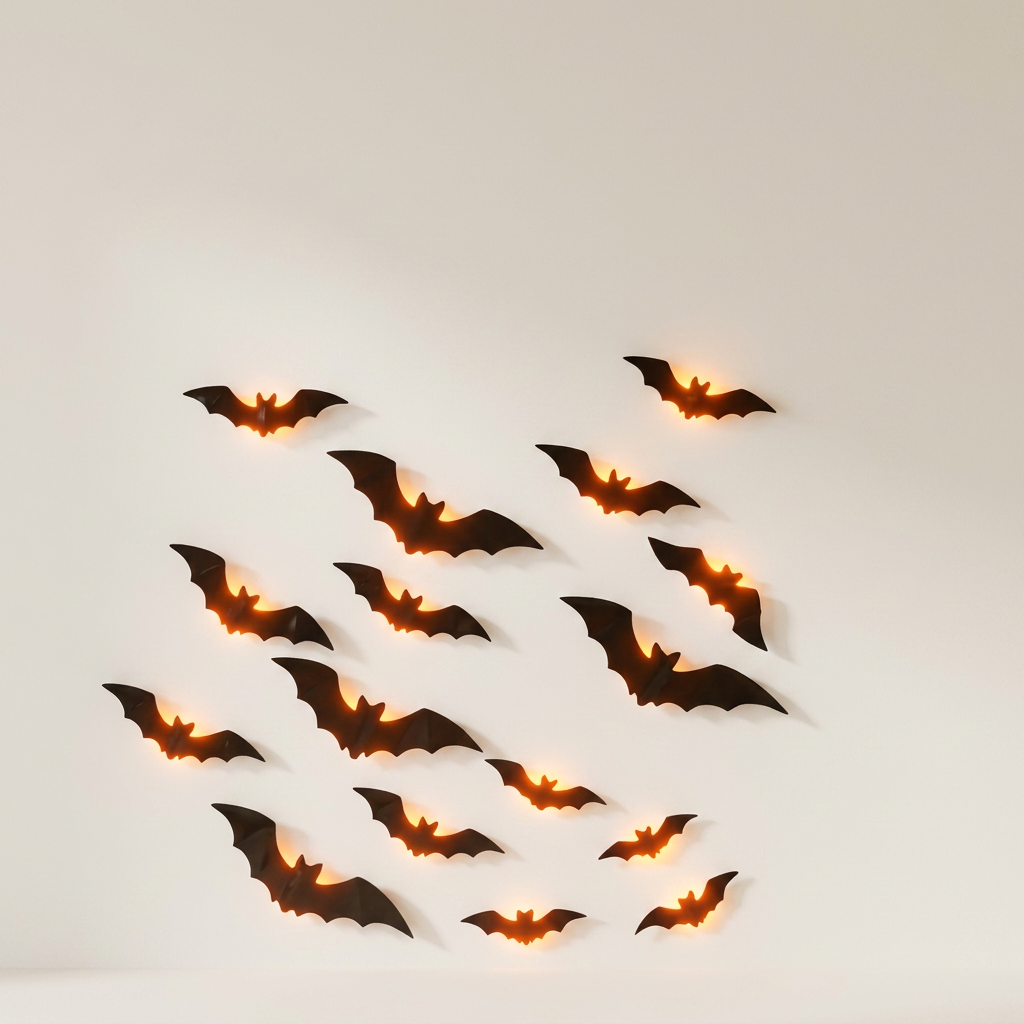 LED Bat Wall Lights 16 Piece Battery Operated Orange Red Halloween Decorations