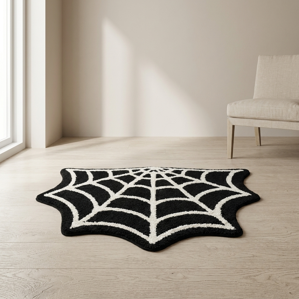 Spider Web Rug Faux Cashmere Pile Gothic Halloween Design