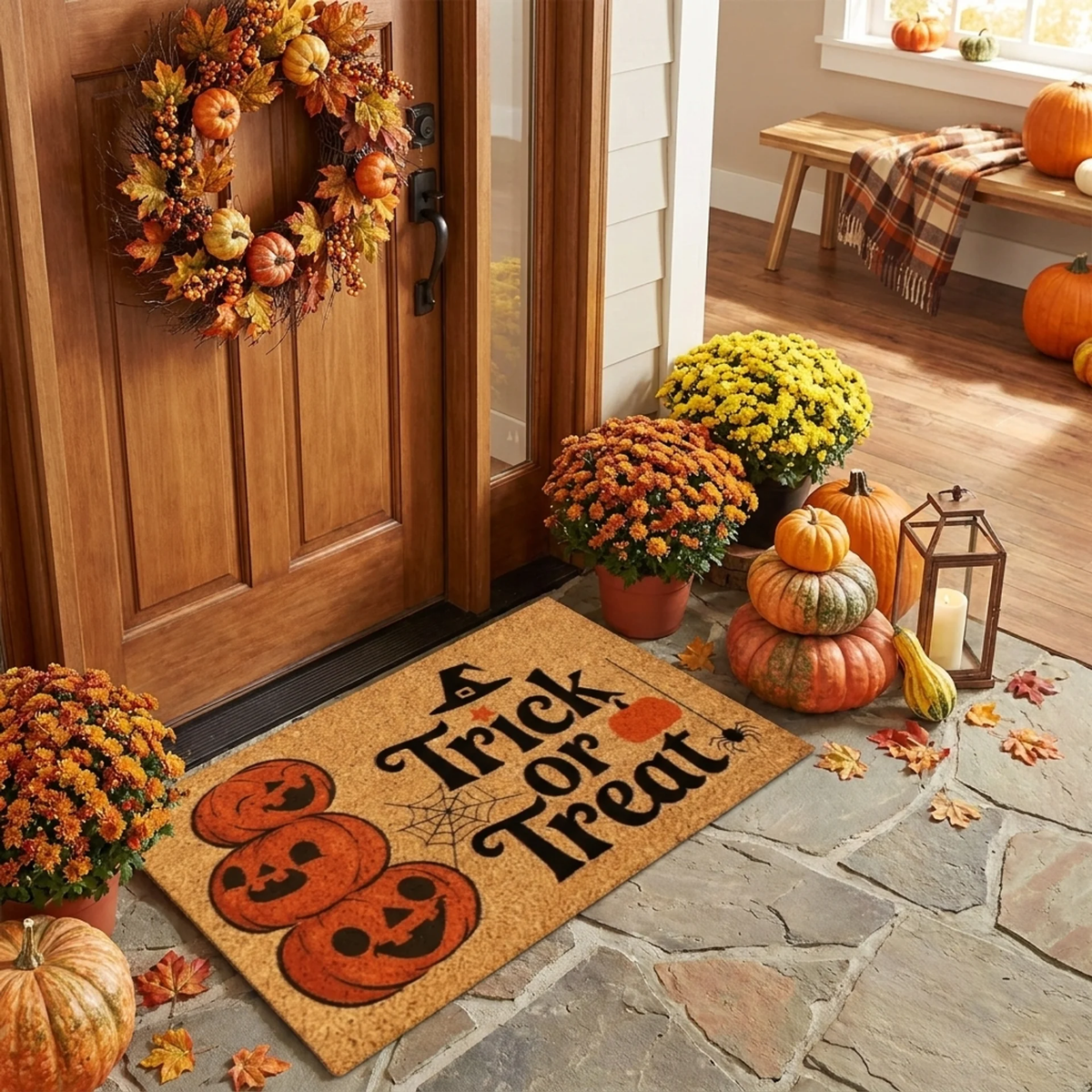 Halloween Doormat Ghost Pumpkin Black Cat Haunted House Seasonal Entryway Mat