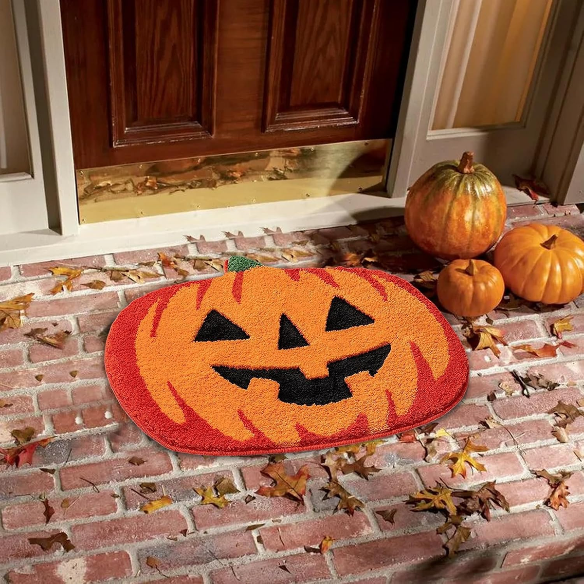 Halloween Pumpkin Rug with Pumpkin Face Non Slip Indoor Floor Mat