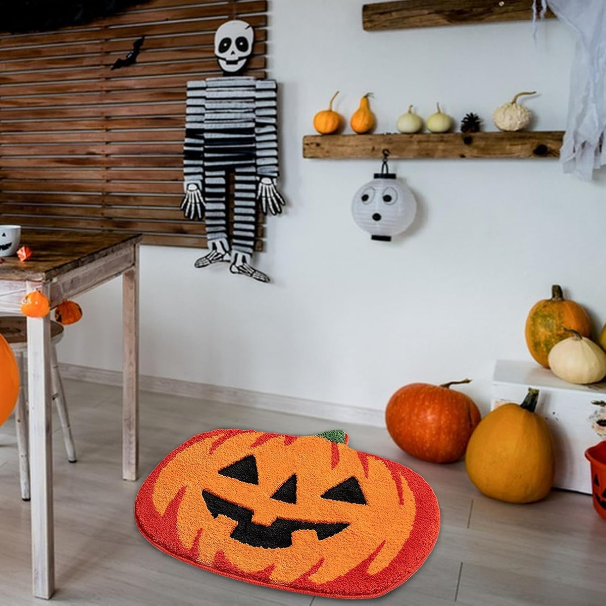 Halloween Pumpkin Rug with Pumpkin Face Non Slip Indoor Floor Mat