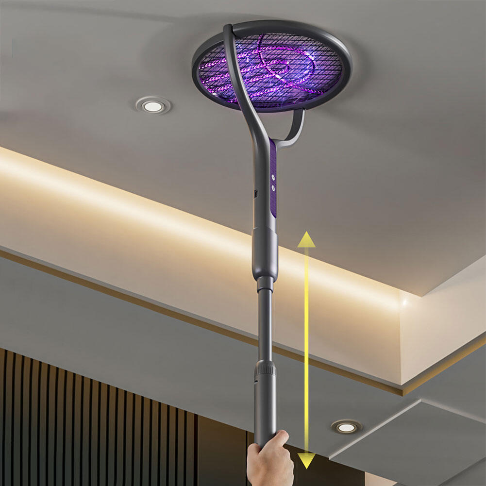 Electric Mosquito Swatter Extendable with Camping Light and Rotating Head