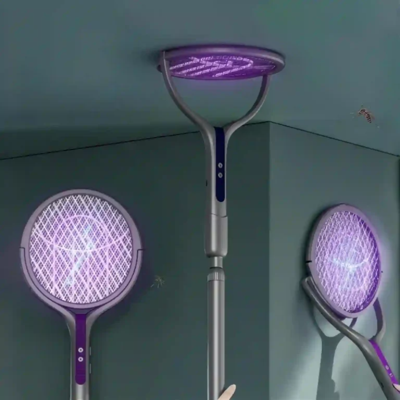 Electric Mosquito Swatter Extendable with Camping Light and Rotating Head