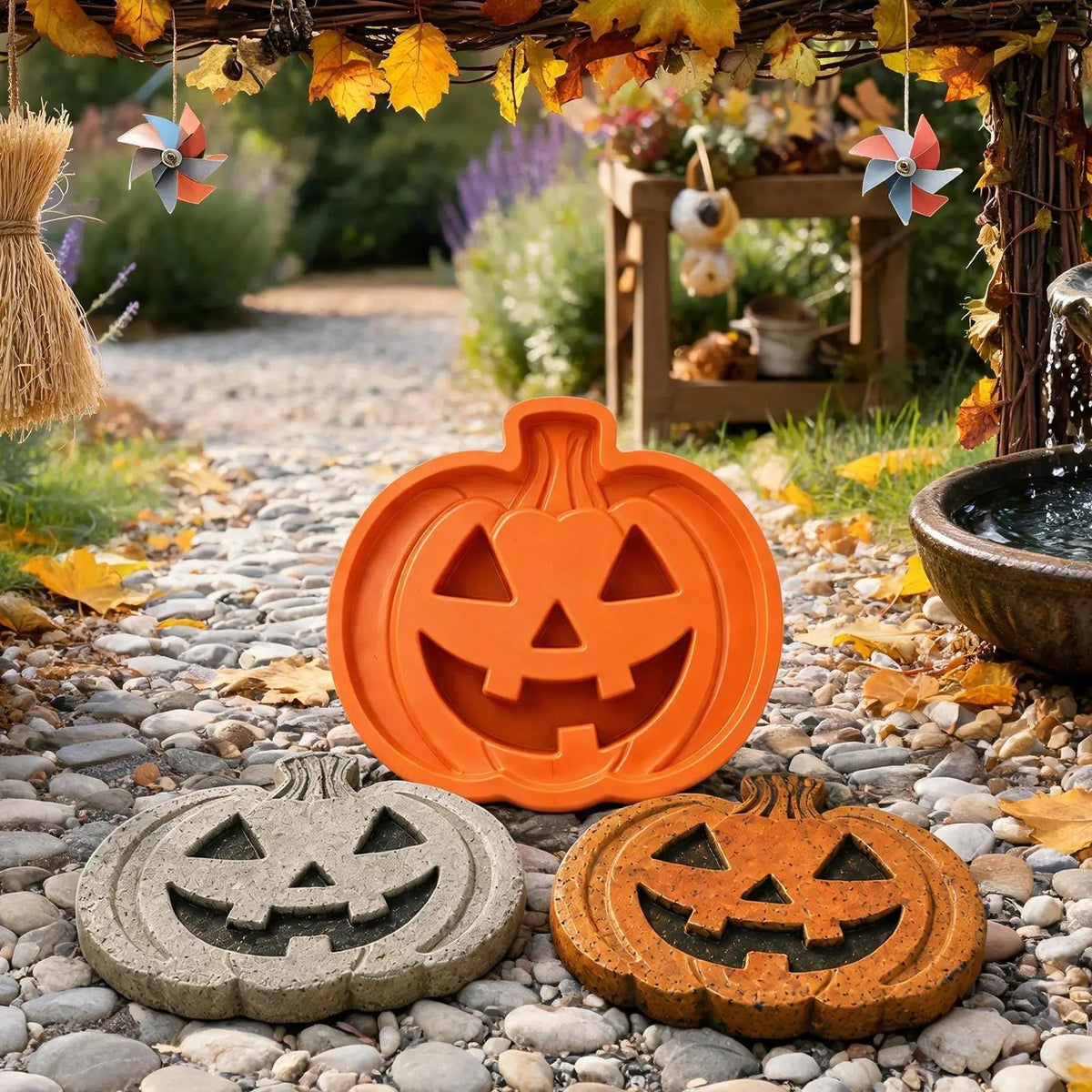 Reusable Pumpkin Casting Mold for Concrete Stepping Stones Halloween Garden Decor