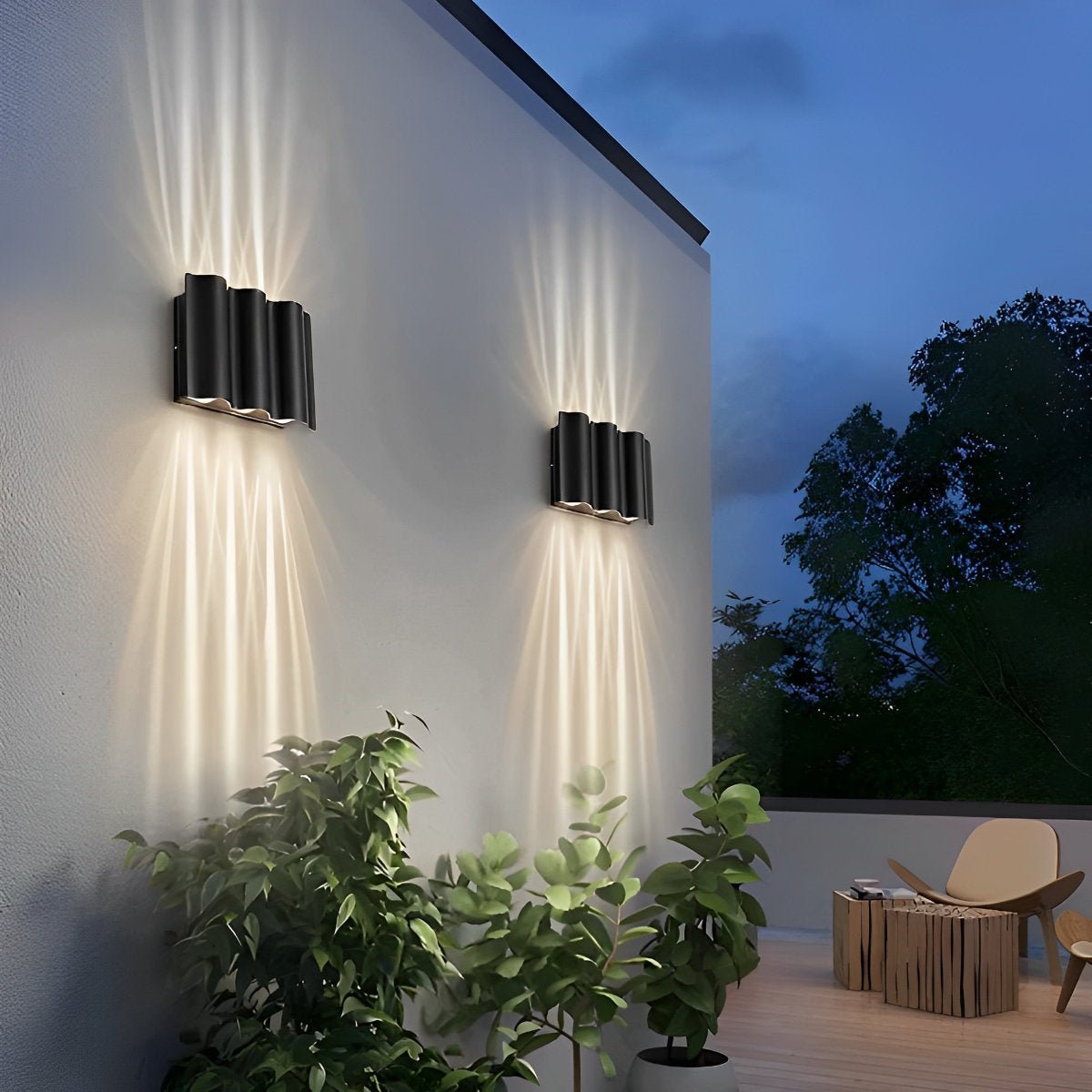 Wave Wall Light Black [2/4/6] Beams | IP54 Die Cast Aluminium | Up Down Outdoor Sconce [Warm/Cool] White